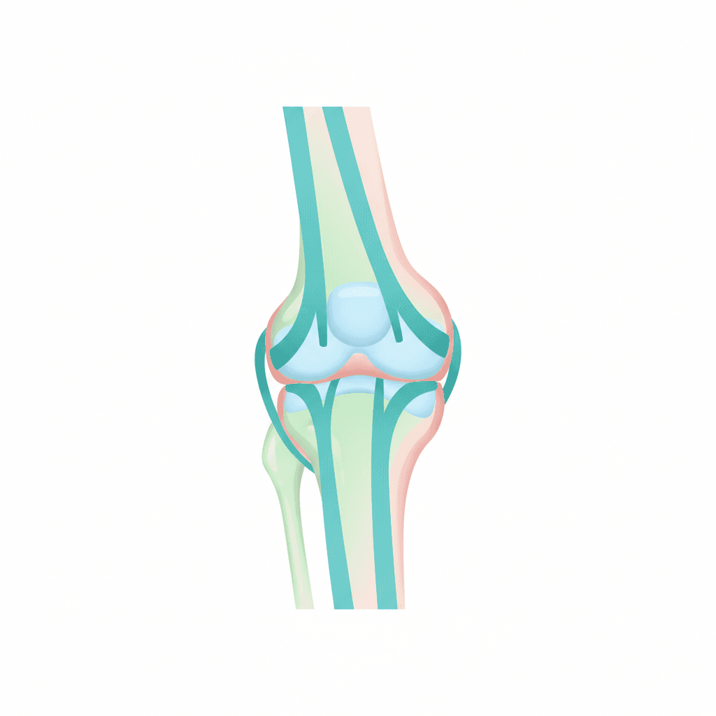 膝の内部構造を示すイラスト。半月板・靭帯・軟骨の位置がわかる