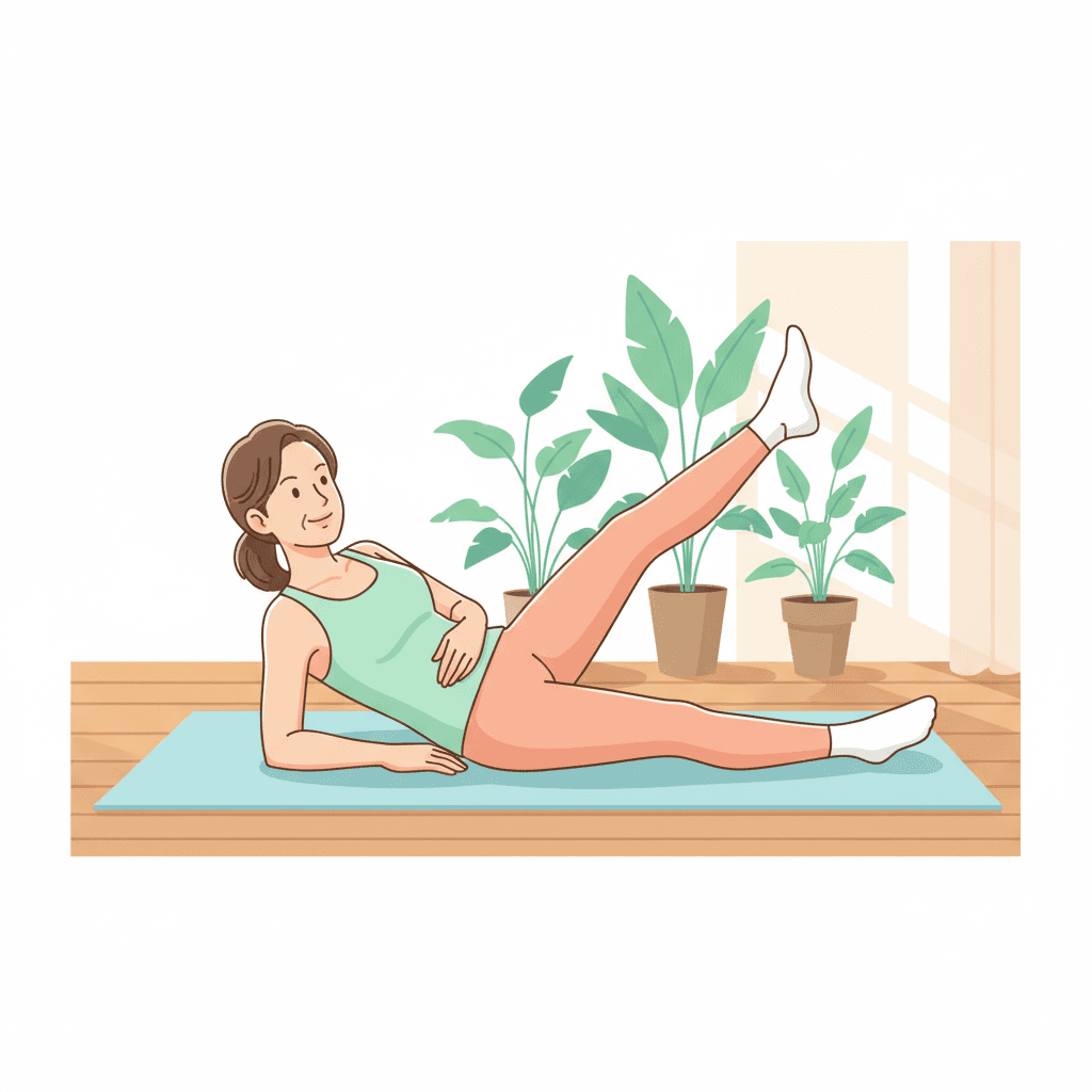 大腿四頭筋を鍛えるストレートレッグレイズを行う女性のイラスト