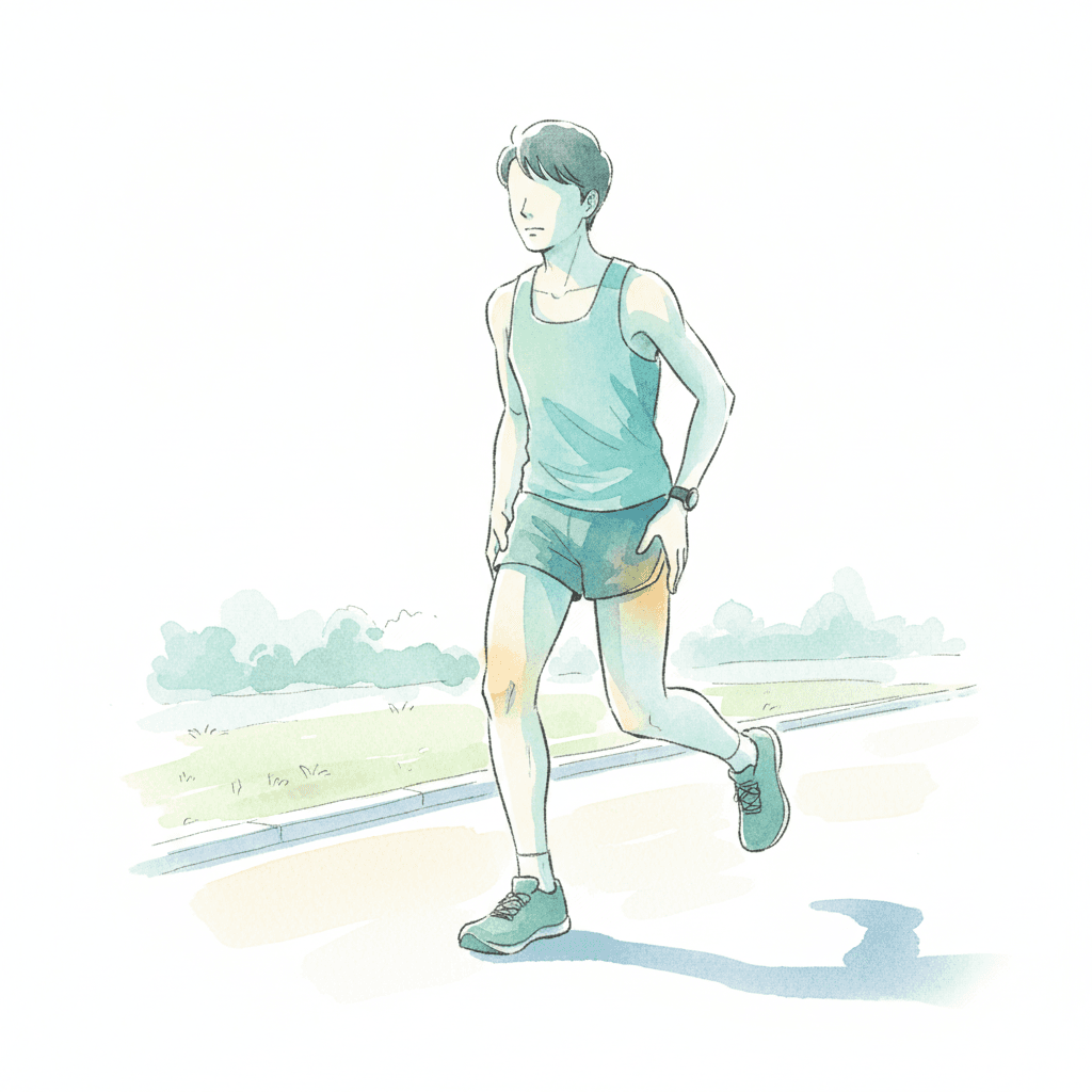 マラソンランナーが膝の外側を押さえている様子のイラスト