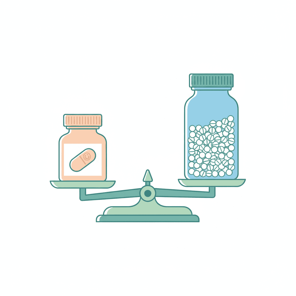 UC-IIとグルコサミンのサプリ量の違いを比較するイラスト