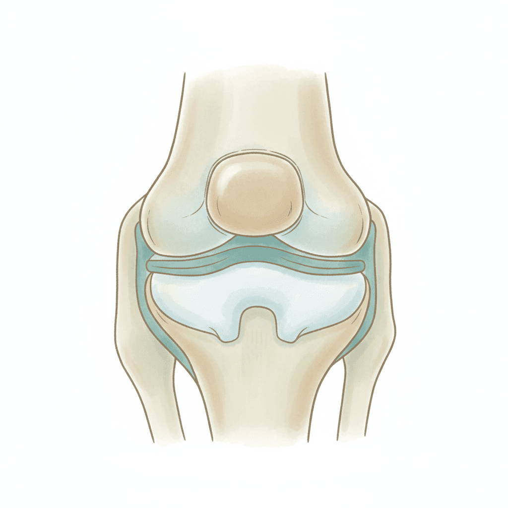 脛骨高原(プラトー)の関節面と大腿骨顆部が接する膝関節の解剖イラスト