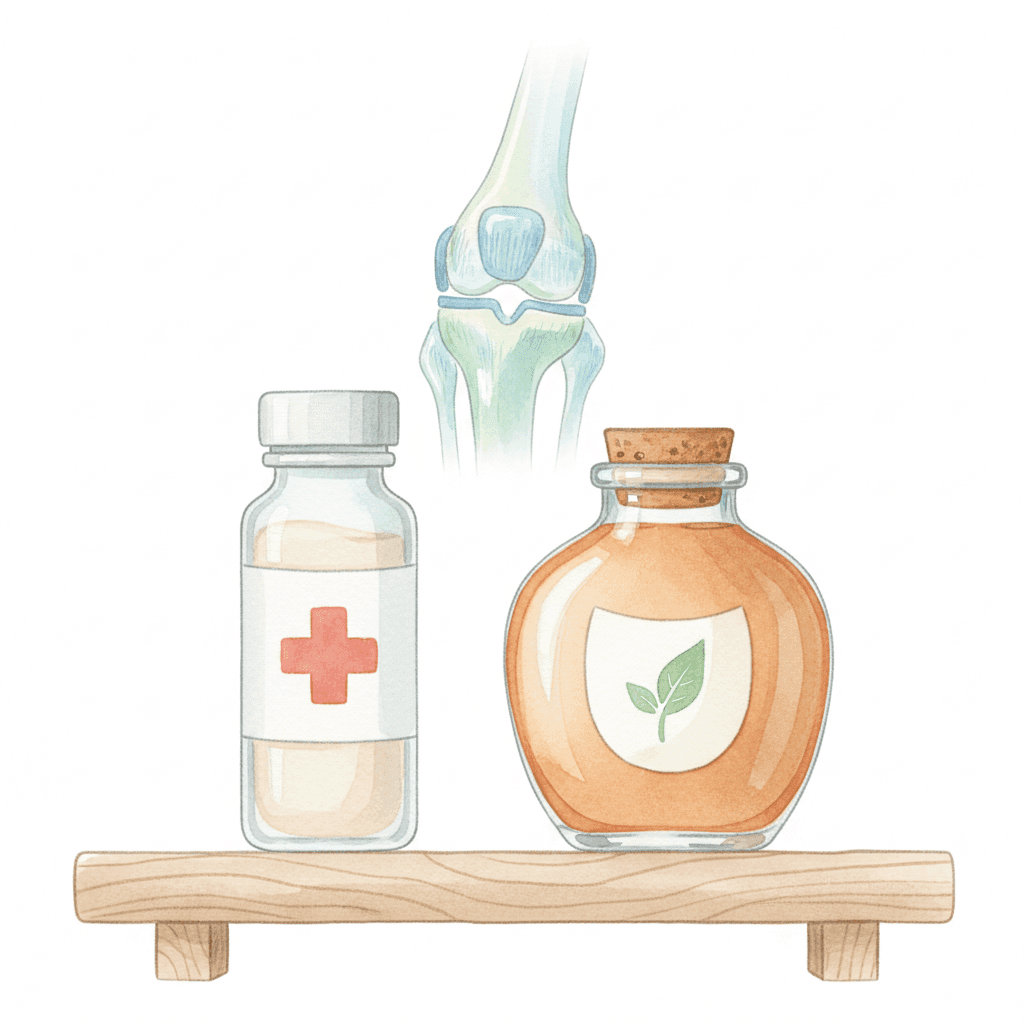 医薬品グレードのコンドロイチンとサプリメントを比較するイラスト