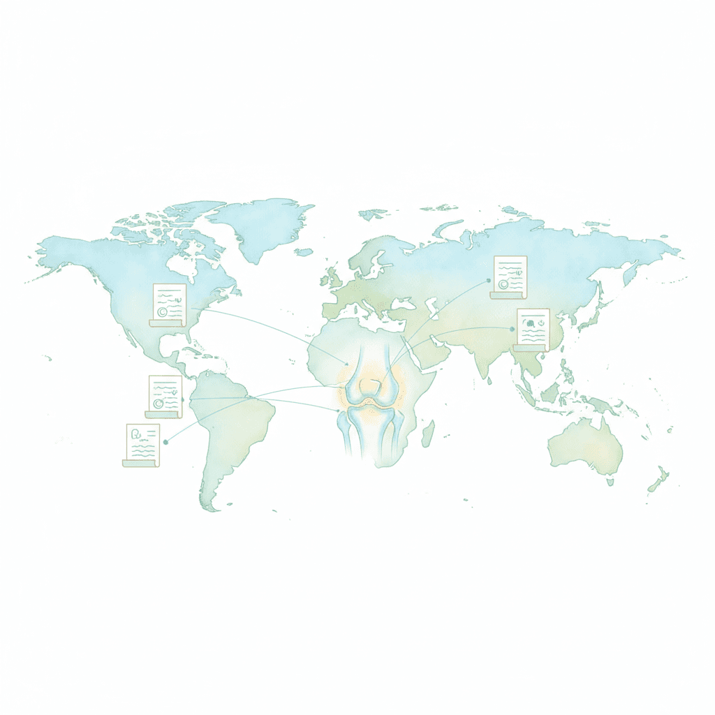 世界の学会ガイドラインとコンドロイチンの推奨度の違いを示すイラスト