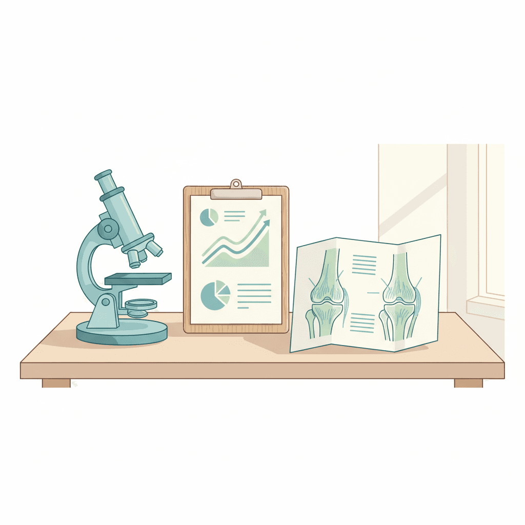 グルコサミンに関する臨床試験とエビデンスを示すイラスト