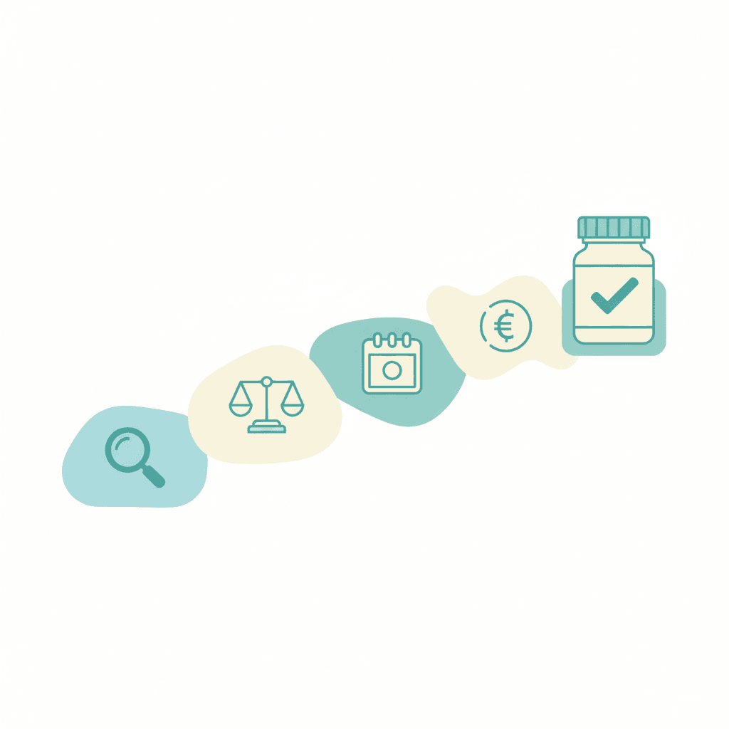 膝サプリの選び方5ステップを表すイラスト