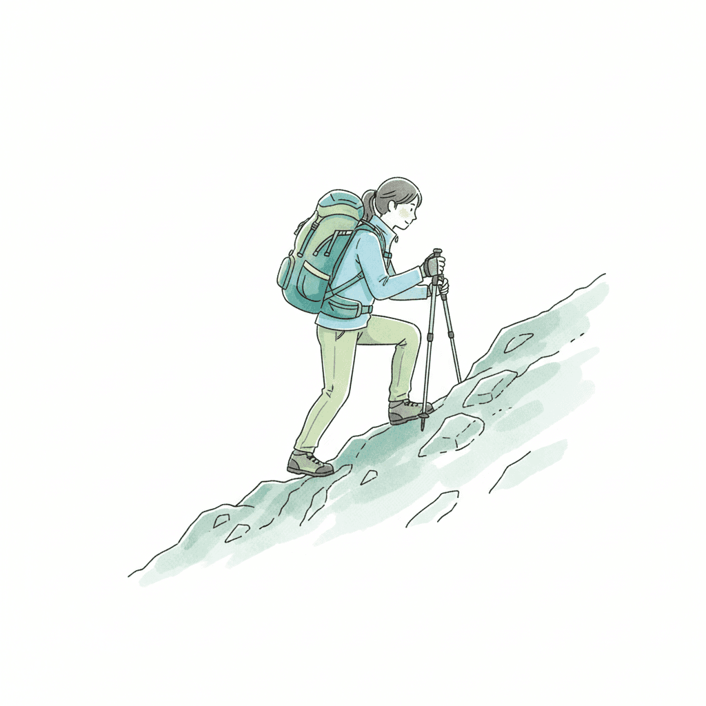 登山の下りで膝への負荷がかかるイメージ