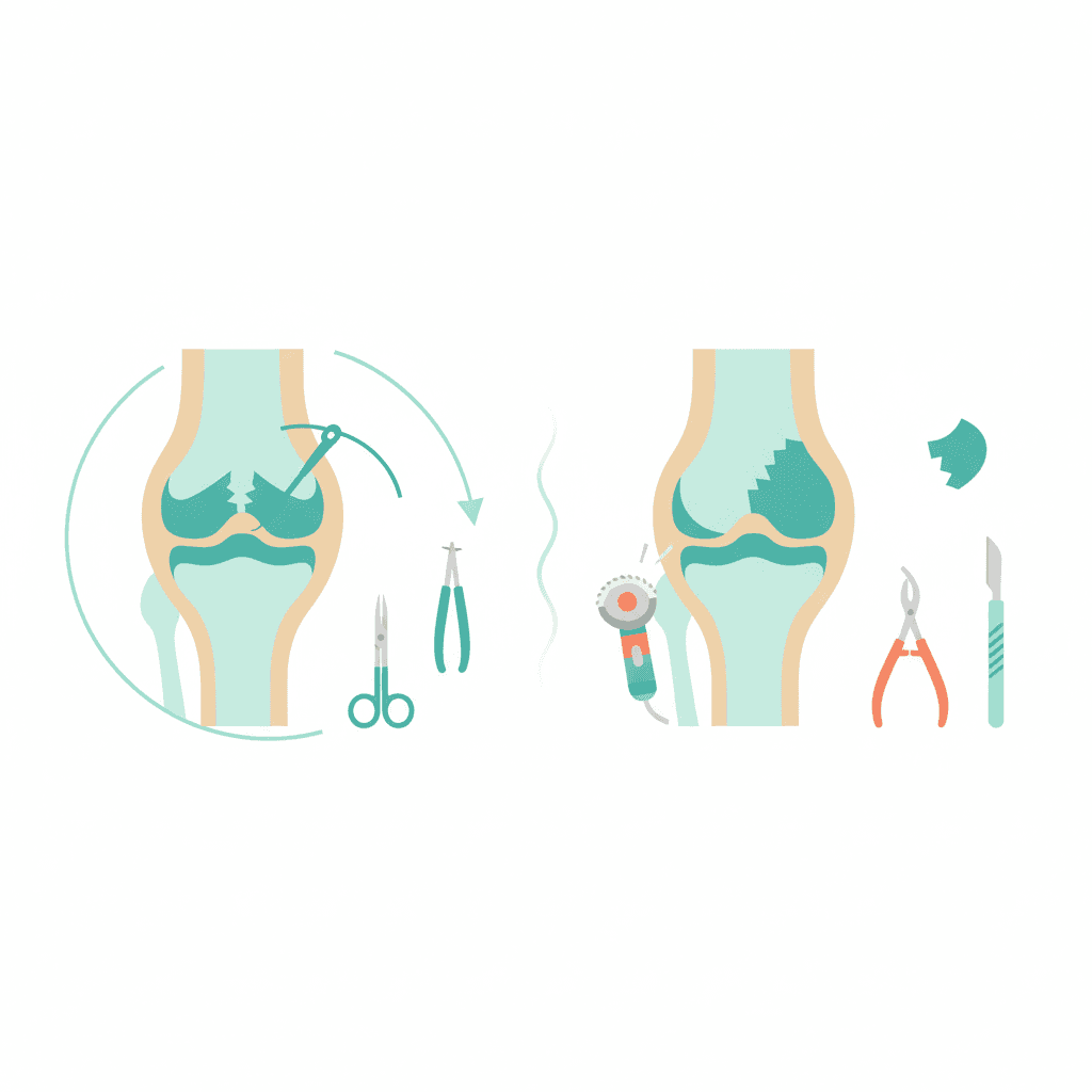 半月板縫合術と部分切除術を比較するイラスト