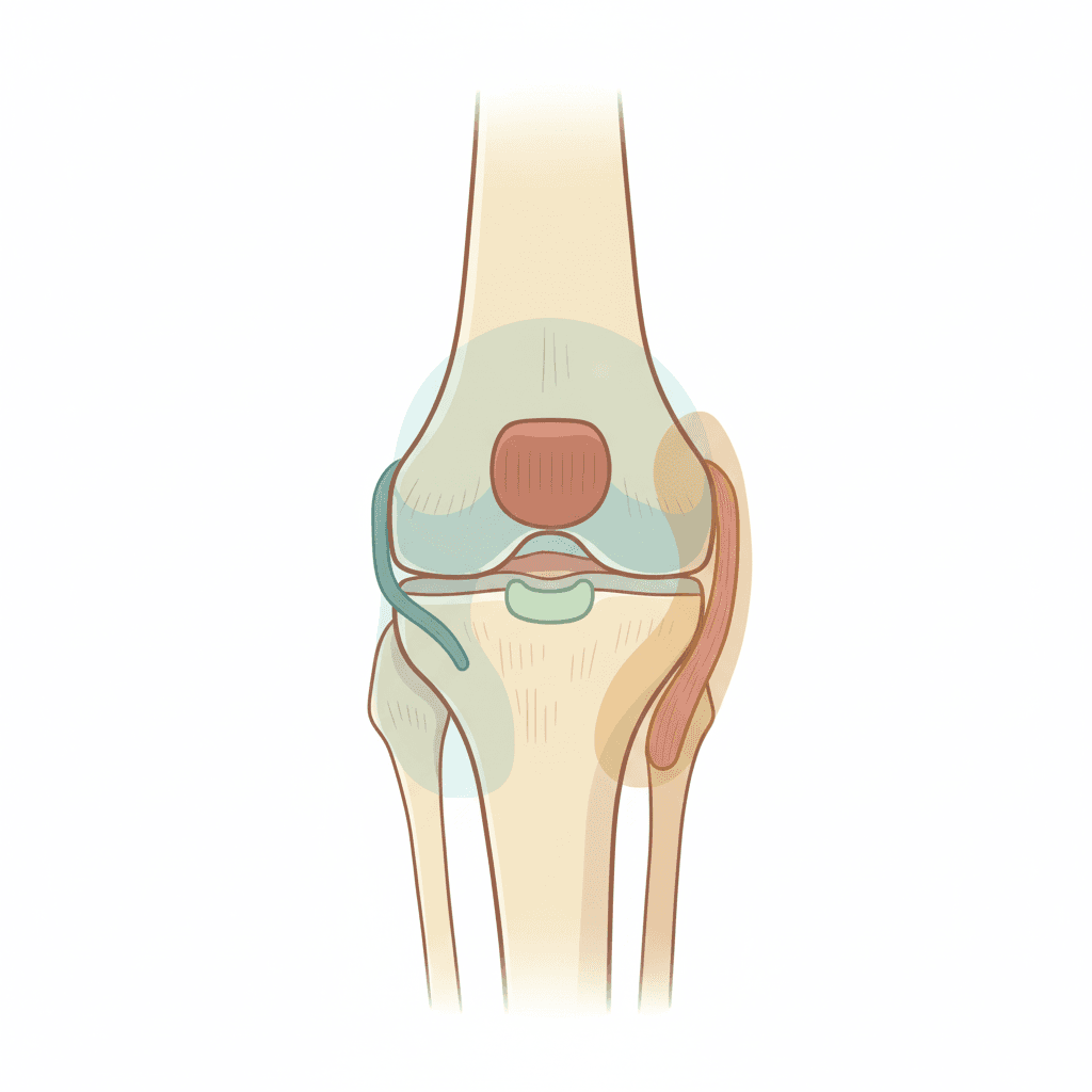 膝の内側の解剖と4つの原因部位を示したイラスト