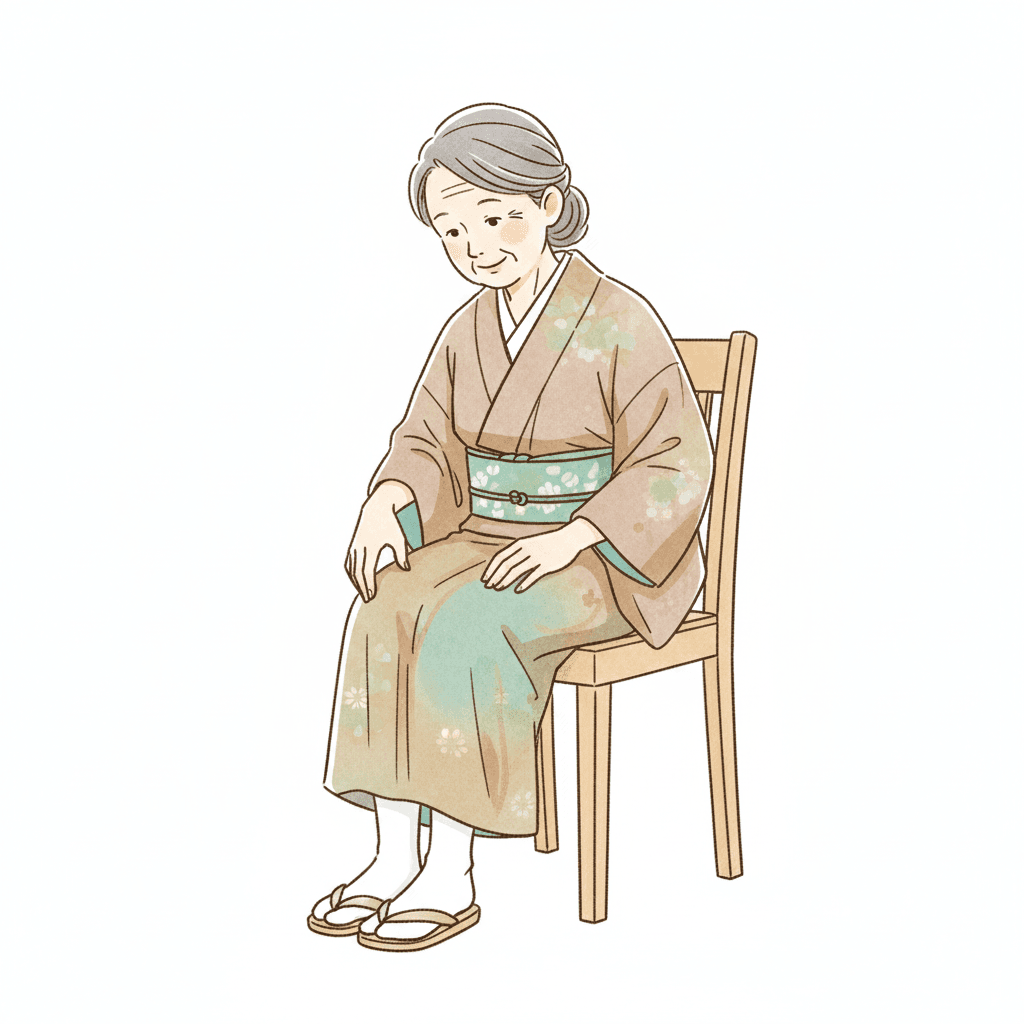 椅子に座って膝の内側をセルフチェックする様子