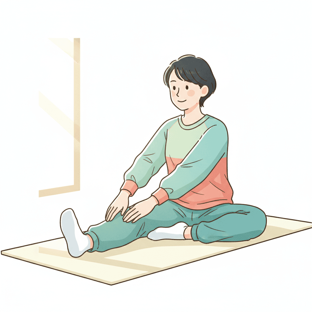 40代が自宅で膝の予防運動をするイラスト