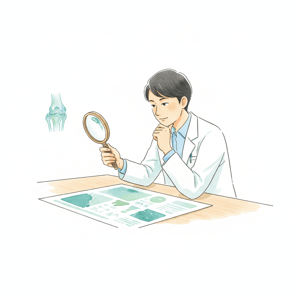 新薬のニュースを冷静に読み解く様子をイメージしたイラスト