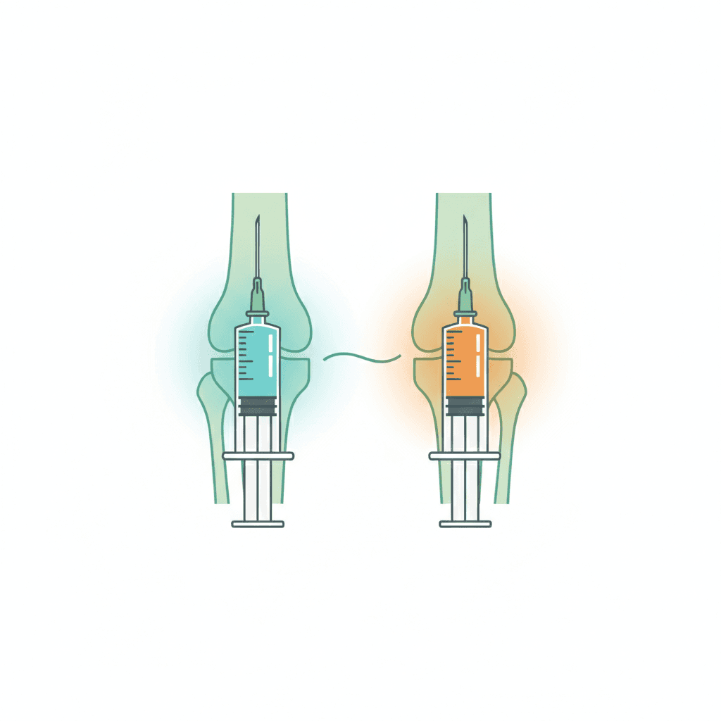 ヒアルロン酸注射とステロイド注射の違いを表すイラスト