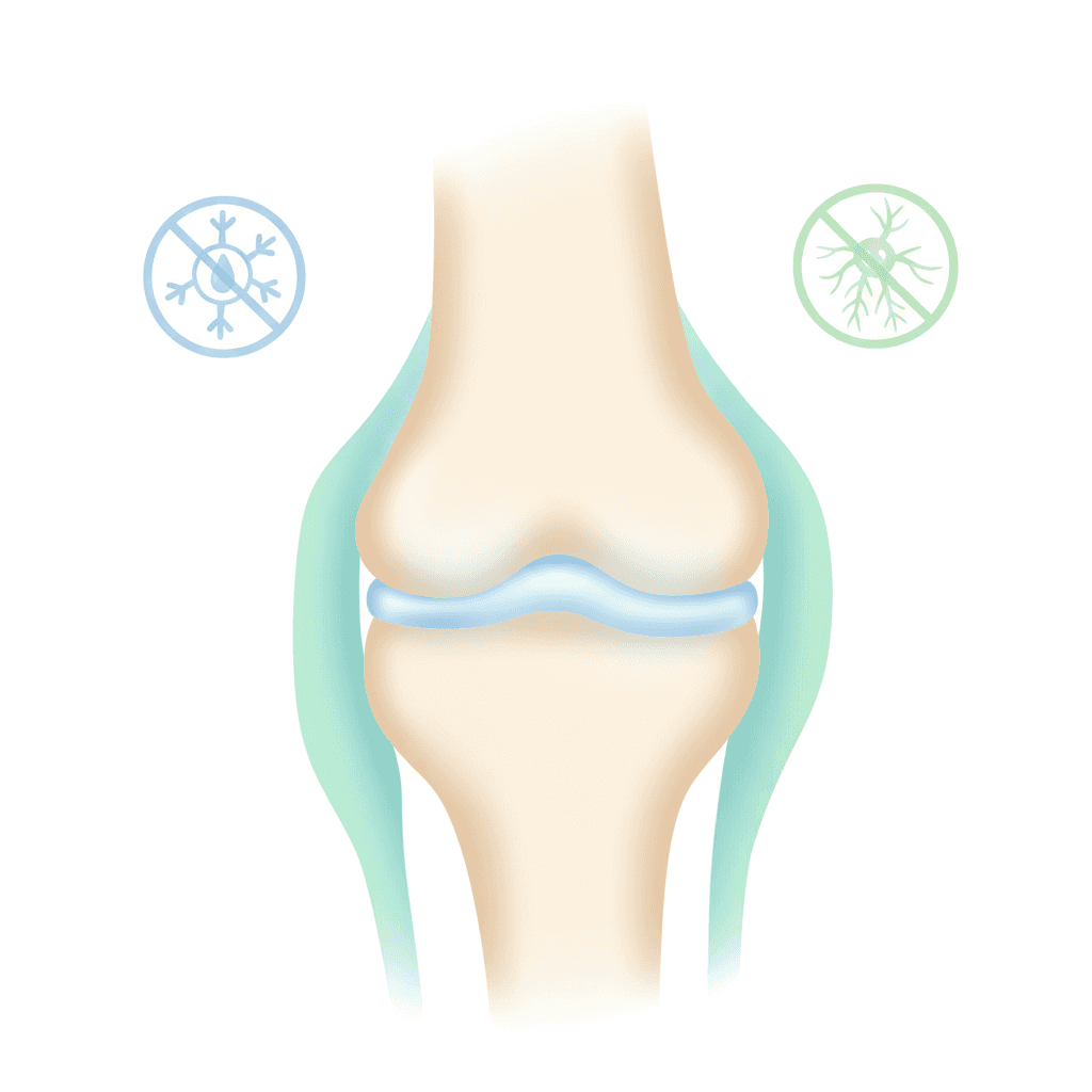 膝軟骨の構造と血管・神経がない特徴を示す医療イラスト